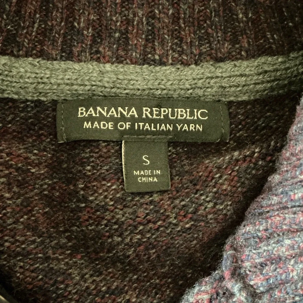 Banana Republic Mens Small Merino Wool Snap Neck Textured Sweater Italian Yarn